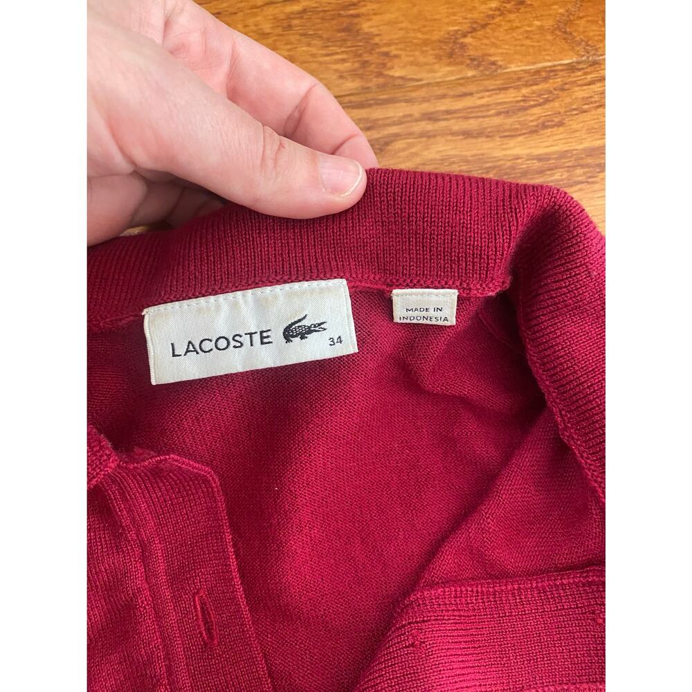 Lacoste Merino Wool Polo Sweater Size S Fine Knit Luxury Red - Picture 5 of 16